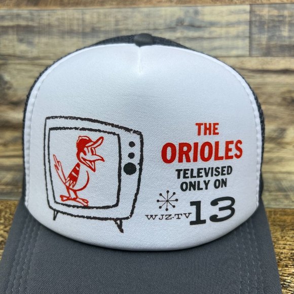 Baltimore Orioles Mens Trucker Hat Gray Snapback Channel 13 Vintage Baseball Cap - Picture 3 of 8